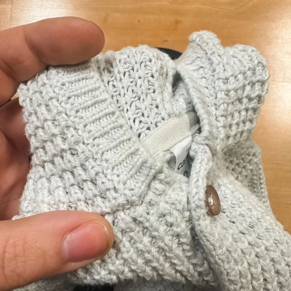 Carters Gray Knit Button Closure Hooded Bear Sweater Unisex Baby Size 3M